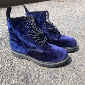 Dr. Martens 1460 Blue Brocade Velvet Emboss Lace Up Boot Size 9